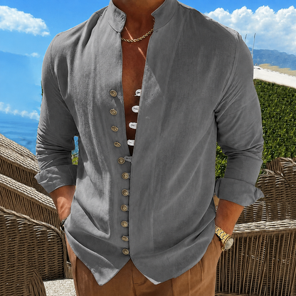 Men's Casual Stand Collar Long Sleeve Shirt