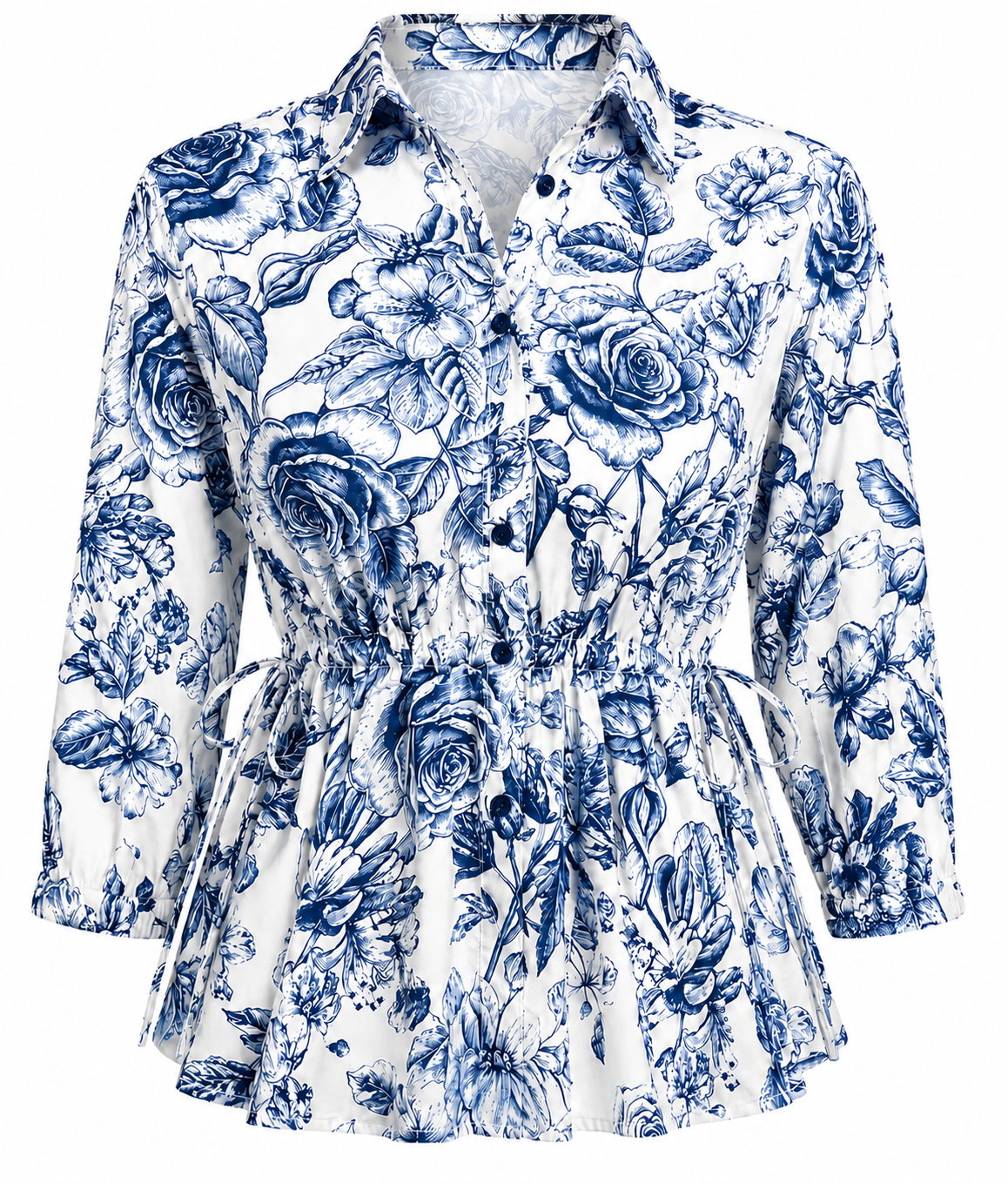 Regular Cinch Waist 3/4 Slv Shirt