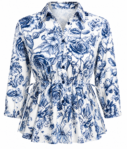 Regular Cinch Waist 3/4 Slv Shirt