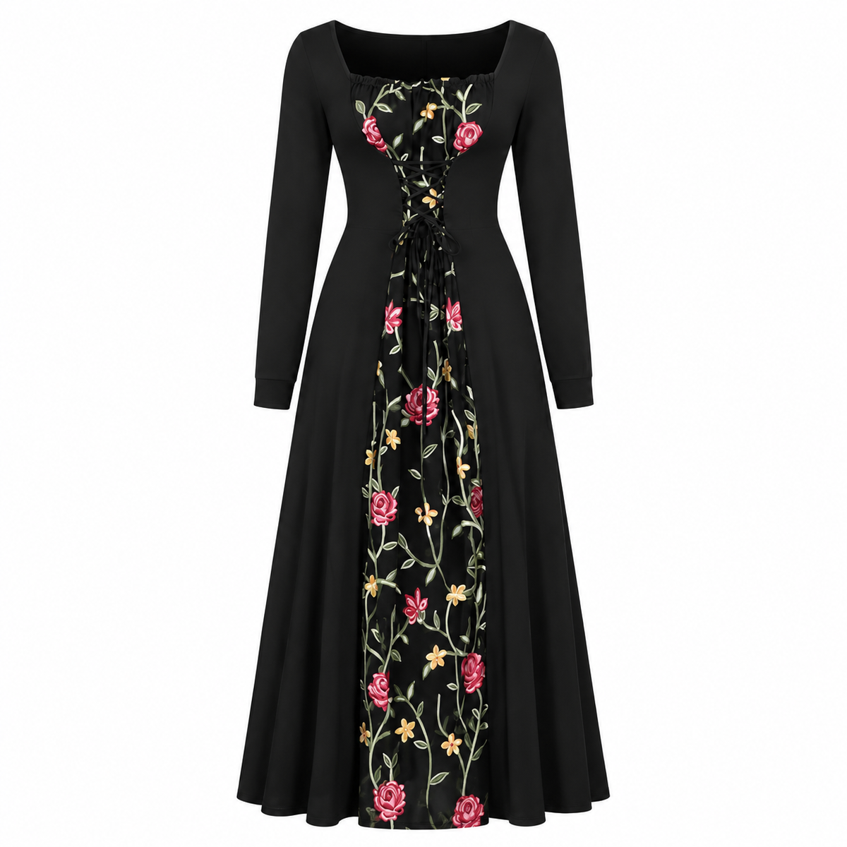 Women's Square-Neck Lace-Up Corset Maxi Dress