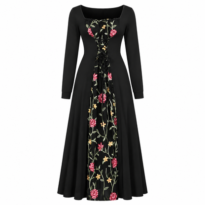 Women's Square-Neck Lace-Up Corset Maxi Dress