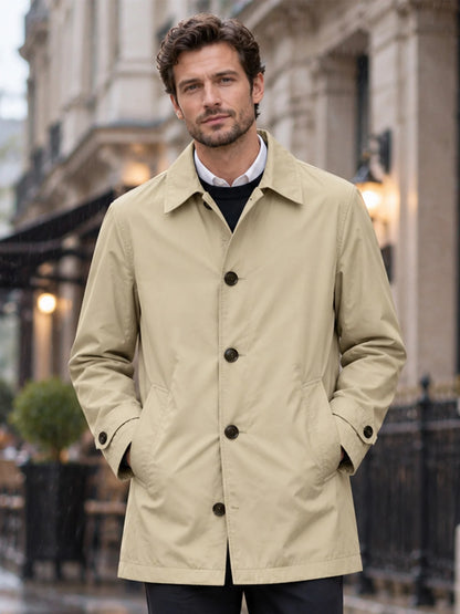 Solid Colour Shower-Resistant Mid-Length Coat