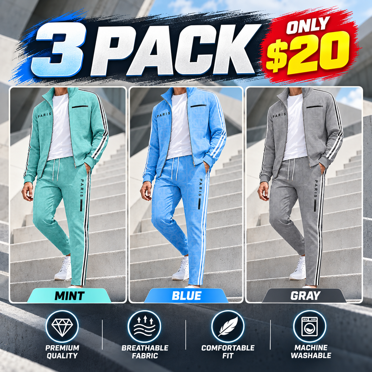 Men's Geometric Print Full-Zip Jacket & Pants Set