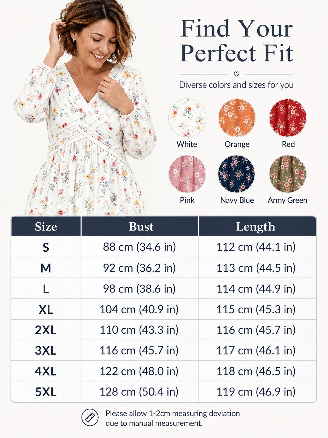 Floral V-neck dress with a twist at the waist-Long-sleeved with pockets