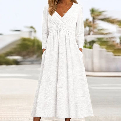 Women's Wrap V Neck Dress with Pockets