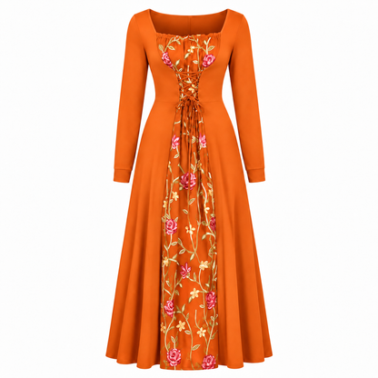 Women's Square-Neck Lace-Up Corset Maxi Dress
