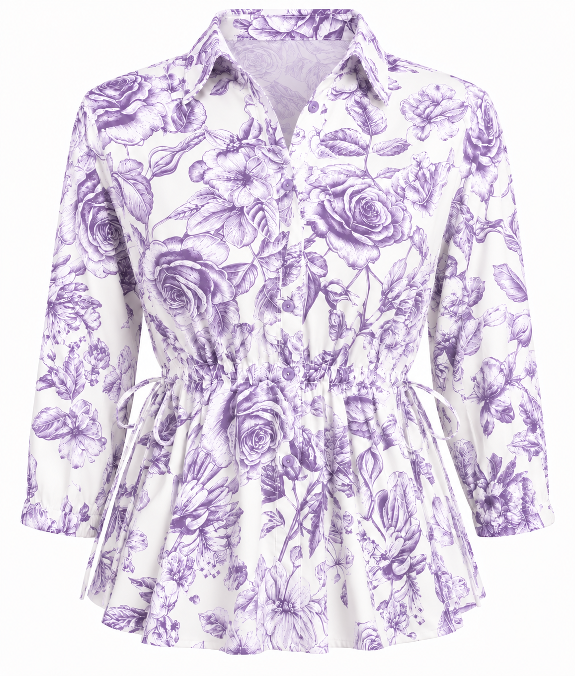 Regular Cinch Waist 3/4 Slv Shirt