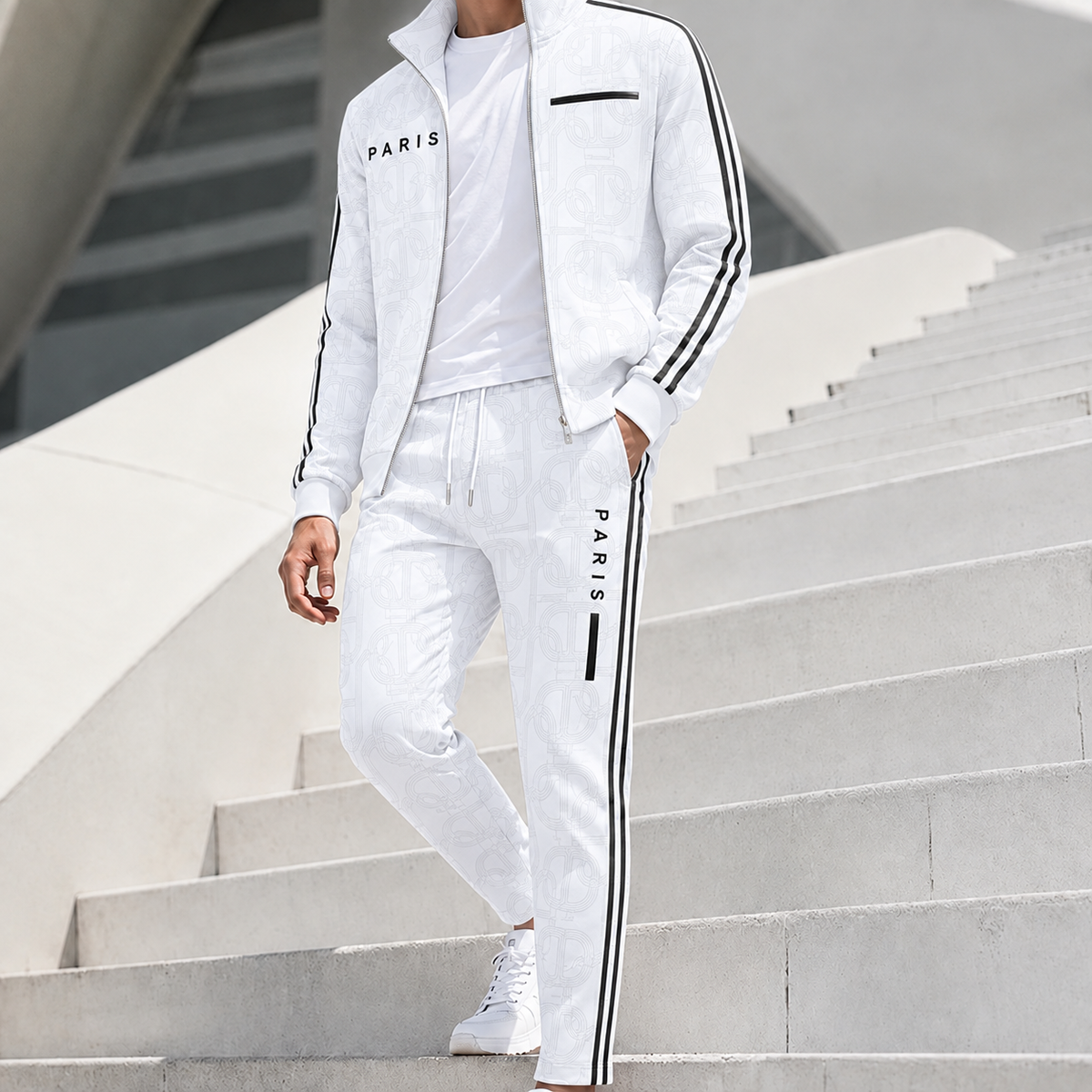 Men's Geometric Print Full-Zip Jacket & Pants Set