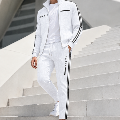 Men's Geometric Print Full-Zip Jacket & Pants Set