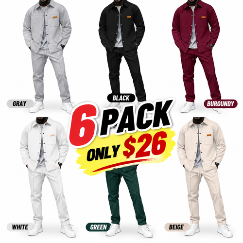 Men's Waffle Knit Jacket & Pants Two-Piece Casual Set