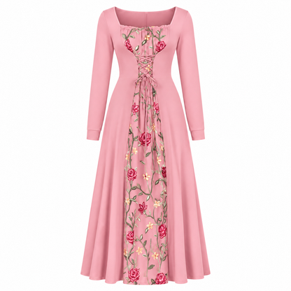 Women's Square-Neck Lace-Up Corset Maxi Dress