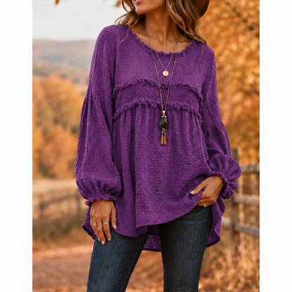 Women's Loose Fit Fringe Trim Top