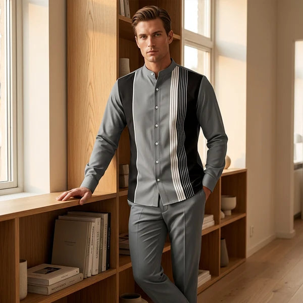 Men's Striped Shirt & Pants 2-Piece Set
