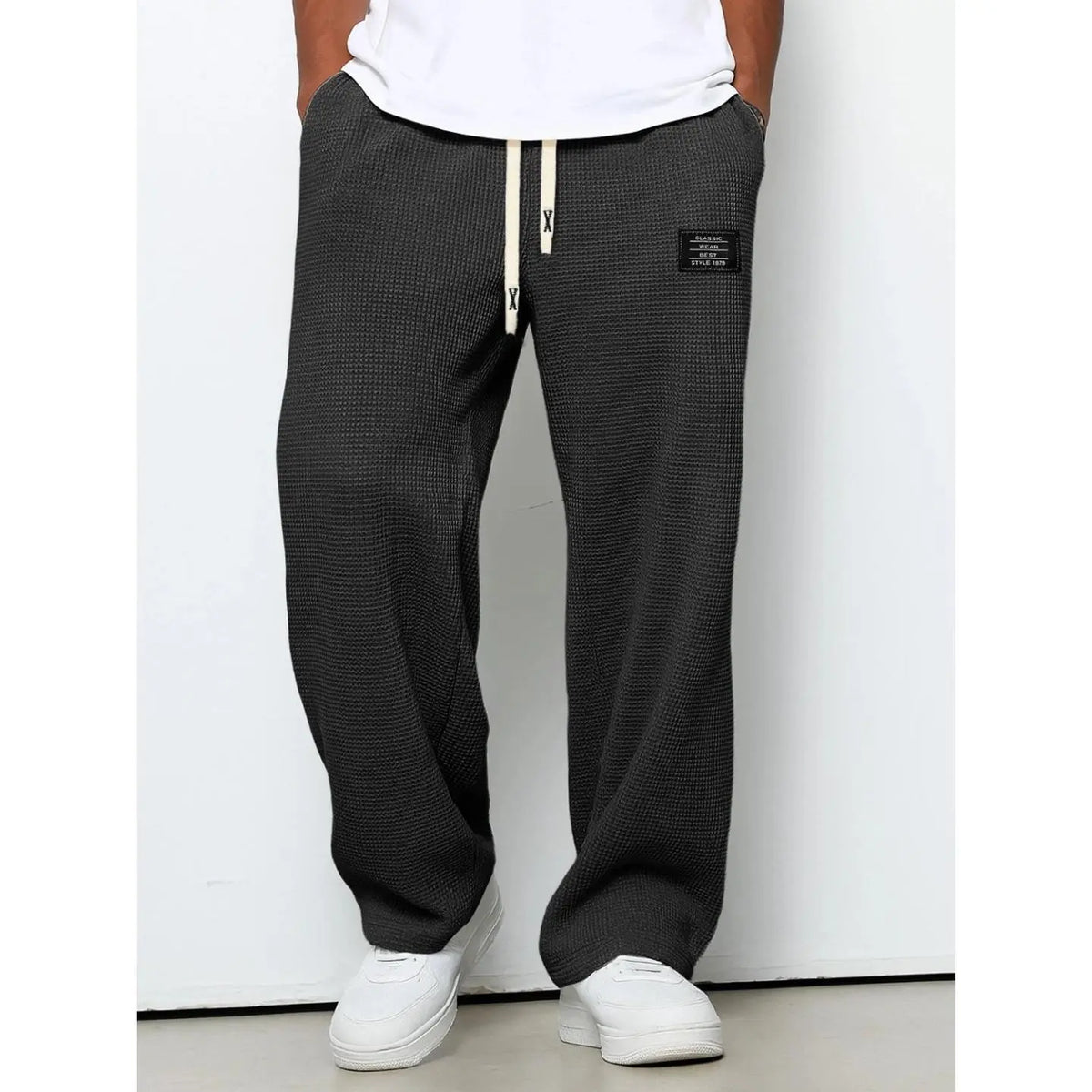 Men's Waffle Knit Casual Pants – Lightweight Relaxed Fit Straight-Leg Sweatpants