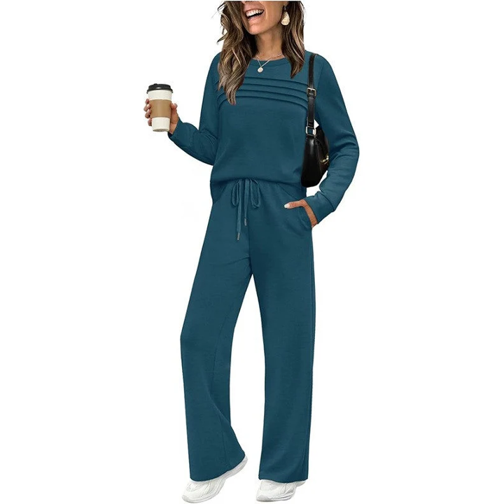 Women's Crew Neck Top & Drawstring Pants Set