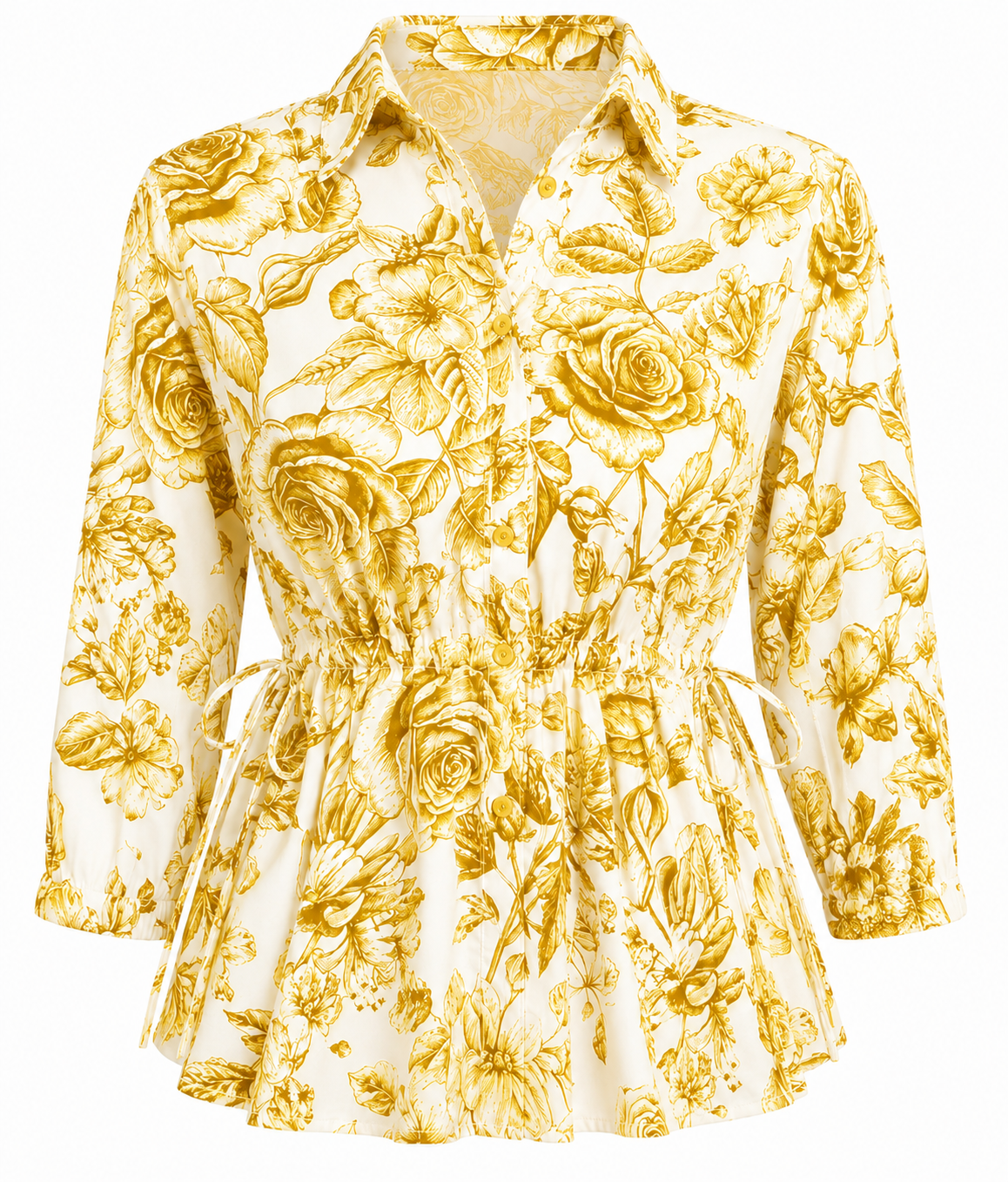 Regular Cinch Waist 3/4 Slv Shirt