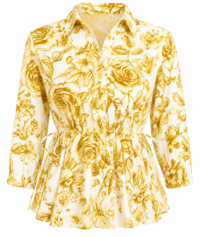 Regular Cinch Waist 3/4 Slv Shirt