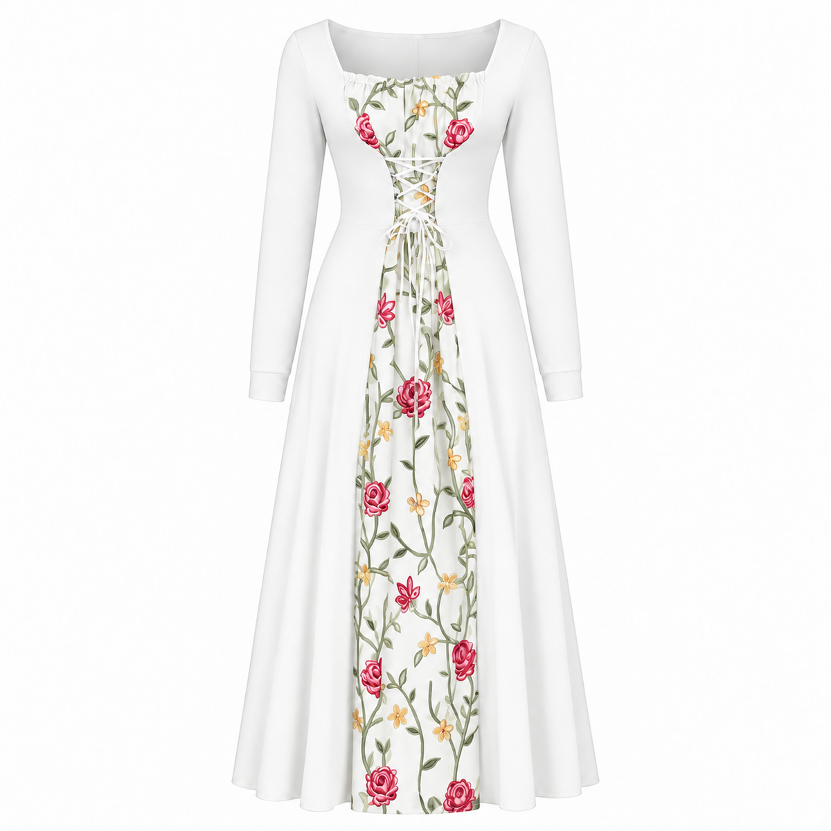 Women's Square-Neck Lace-Up Corset Maxi Dress