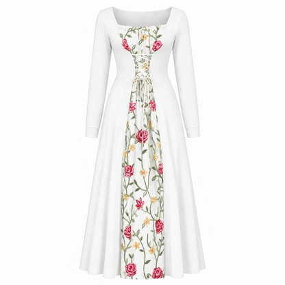 Women's Square-Neck Lace-Up Corset Maxi Dress