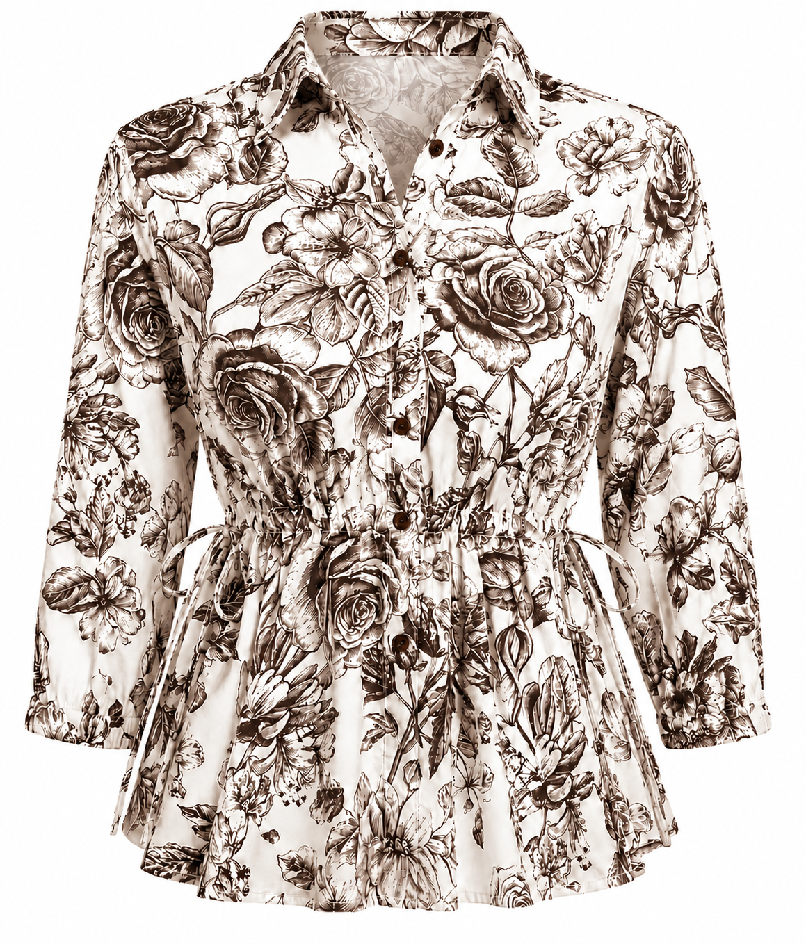 Regular Cinch Waist 3/4 Slv Shirt