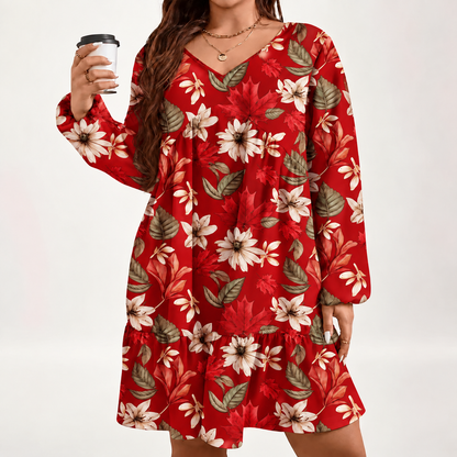 Women's Elegant Maple Leaf Print Dress