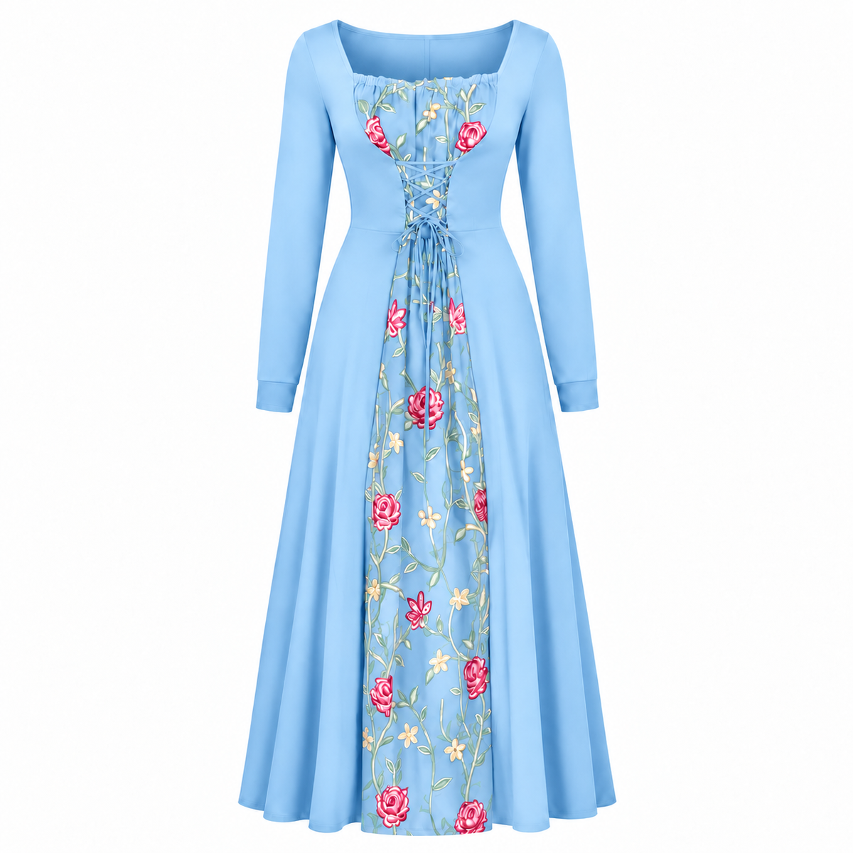 Women's Square-Neck Lace-Up Corset Maxi Dress