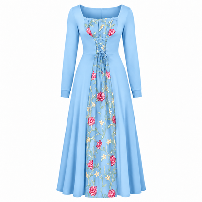 Women's Square-Neck Lace-Up Corset Maxi Dress