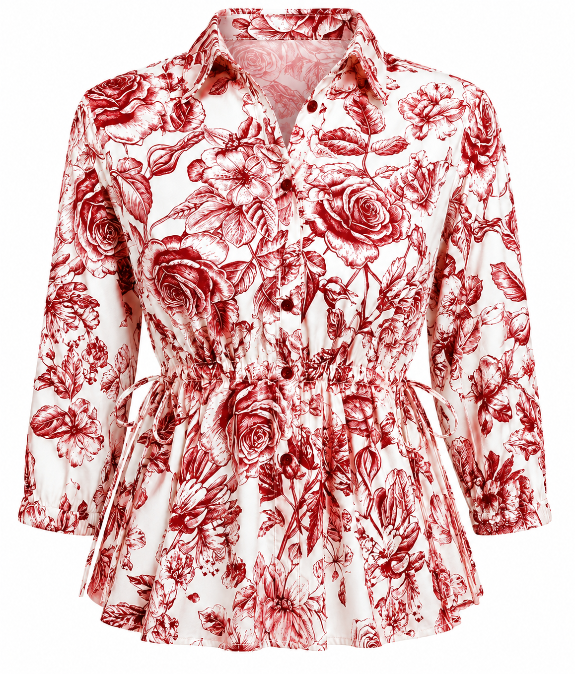Regular Cinch Waist 3/4 Slv Shirt
