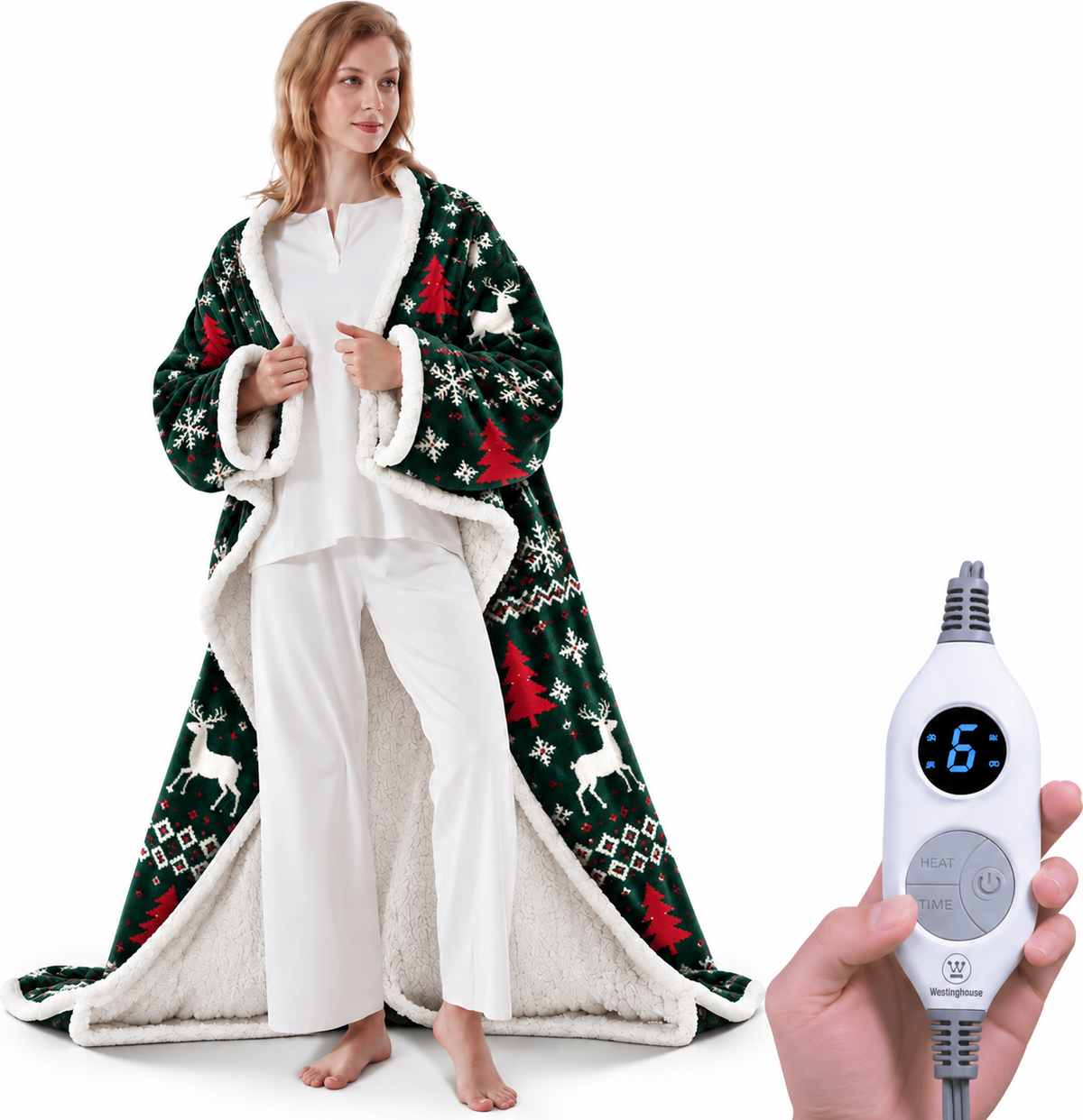 🔥Wearable Heated Blanket with Foot Pocket Sherpa🔥Overheat Protection & Auto Shut-Off