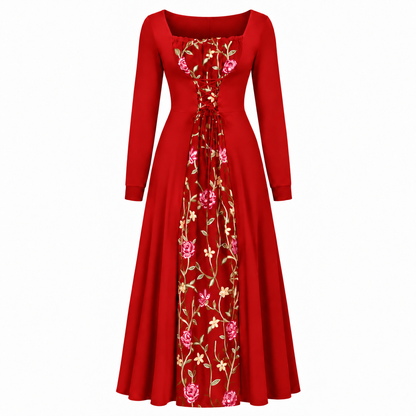 Women's Square-Neck Lace-Up Corset Maxi Dress