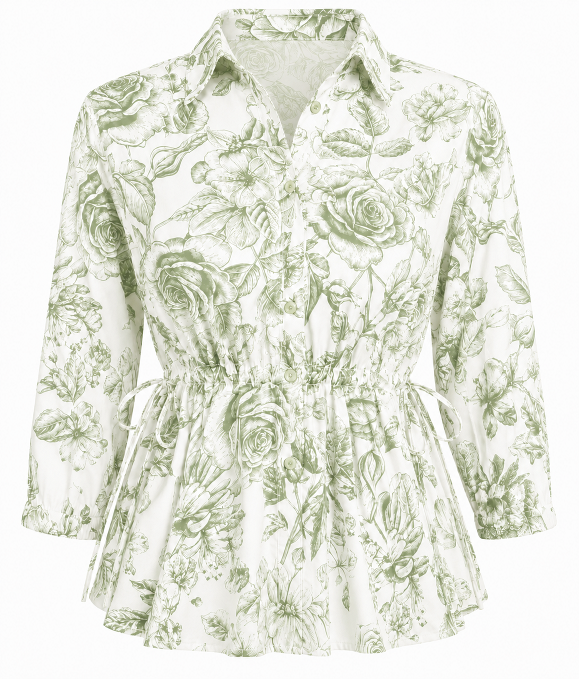Regular Cinch Waist 3/4 Slv Shirt