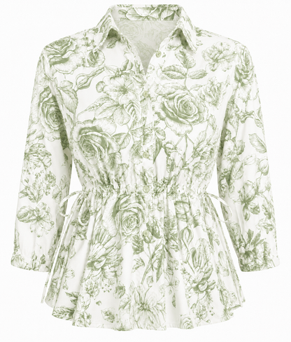 Regular Cinch Waist 3/4 Slv Shirt