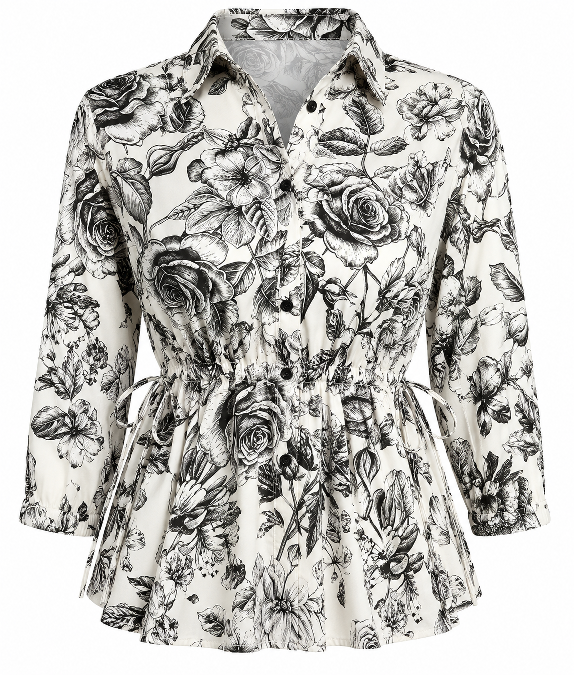 Regular Cinch Waist 3/4 Slv Shirt