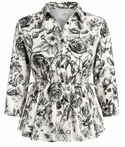 Regular Cinch Waist 3/4 Slv Shirt