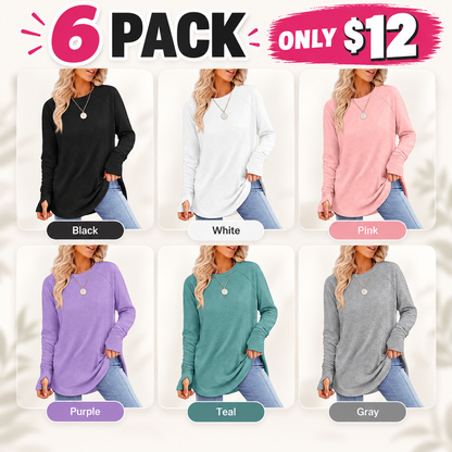 Womens Tunic Tops to Wear with Leggings Long Sleeve Thumb Crew Neck Curved Hem