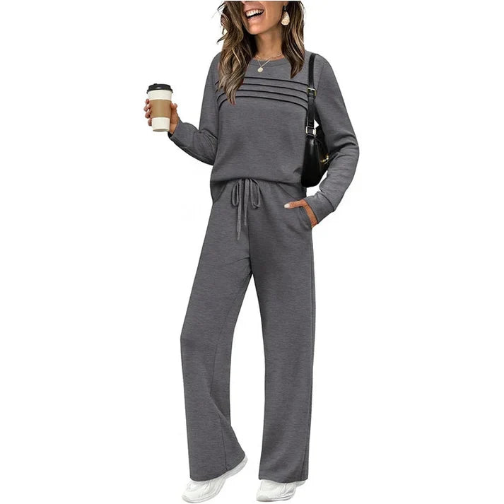 Women's Crew Neck Top & Drawstring Pants Set