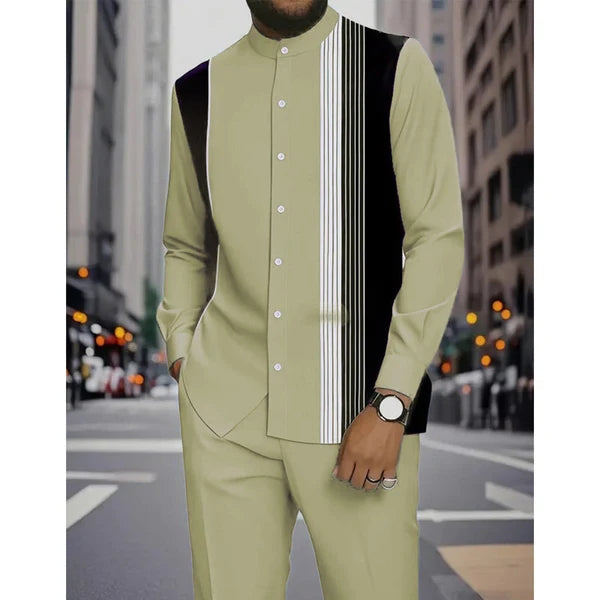 Men's Striped Shirt & Pants 2-Piece Set