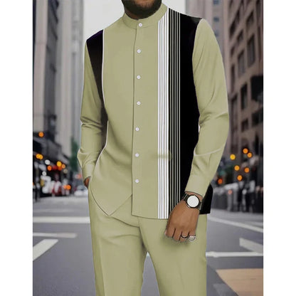 Men's Striped Shirt & Pants 2-Piece Set