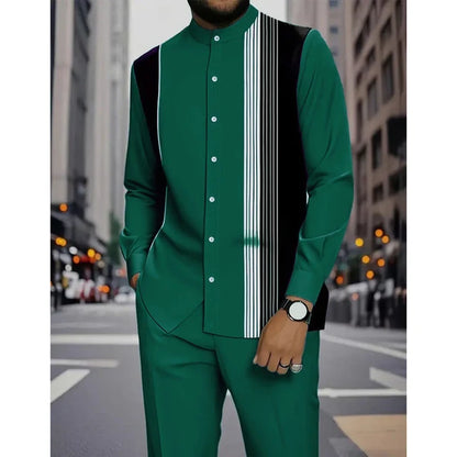 Men's Striped Shirt & Pants 2-Piece Set