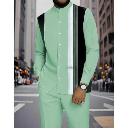 Men's Striped Shirt & Pants 2-Piece Set