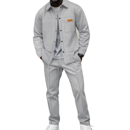 Men's Waffle Knit Jacket & Pants Two-Piece Casual Set